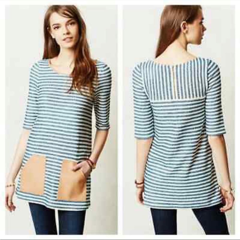 Anthropologie postage stamp striped terrycloth tunic dress